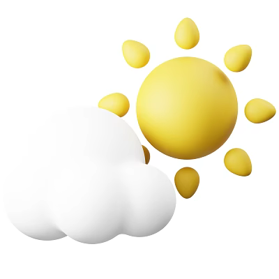 Cute Cartoon Weather Elements Featuring Yellow Sun Rays And White Cloud Design 3d model