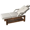 Modern Lounge Chair Featuring Beige Upholstery Dark Wooden Frame And Storage Shelf