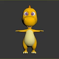 Cute Yellow Cartoon Dinosaur Character With Big Eyes And White Belly Standing Pose
