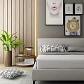 Modern background double bed combination 3d model
