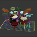 Colorful Toy Drum Set With Red Drums And Colored Cymbals On Green Mat