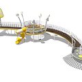 Outdoor Playground Equipment Featuring Slide Climbing Net Circular Platform And Light Poles 3d model