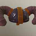 Ornate Purple And Golden Helmet With Ram Horns Intricate Braided Patterns And Studs