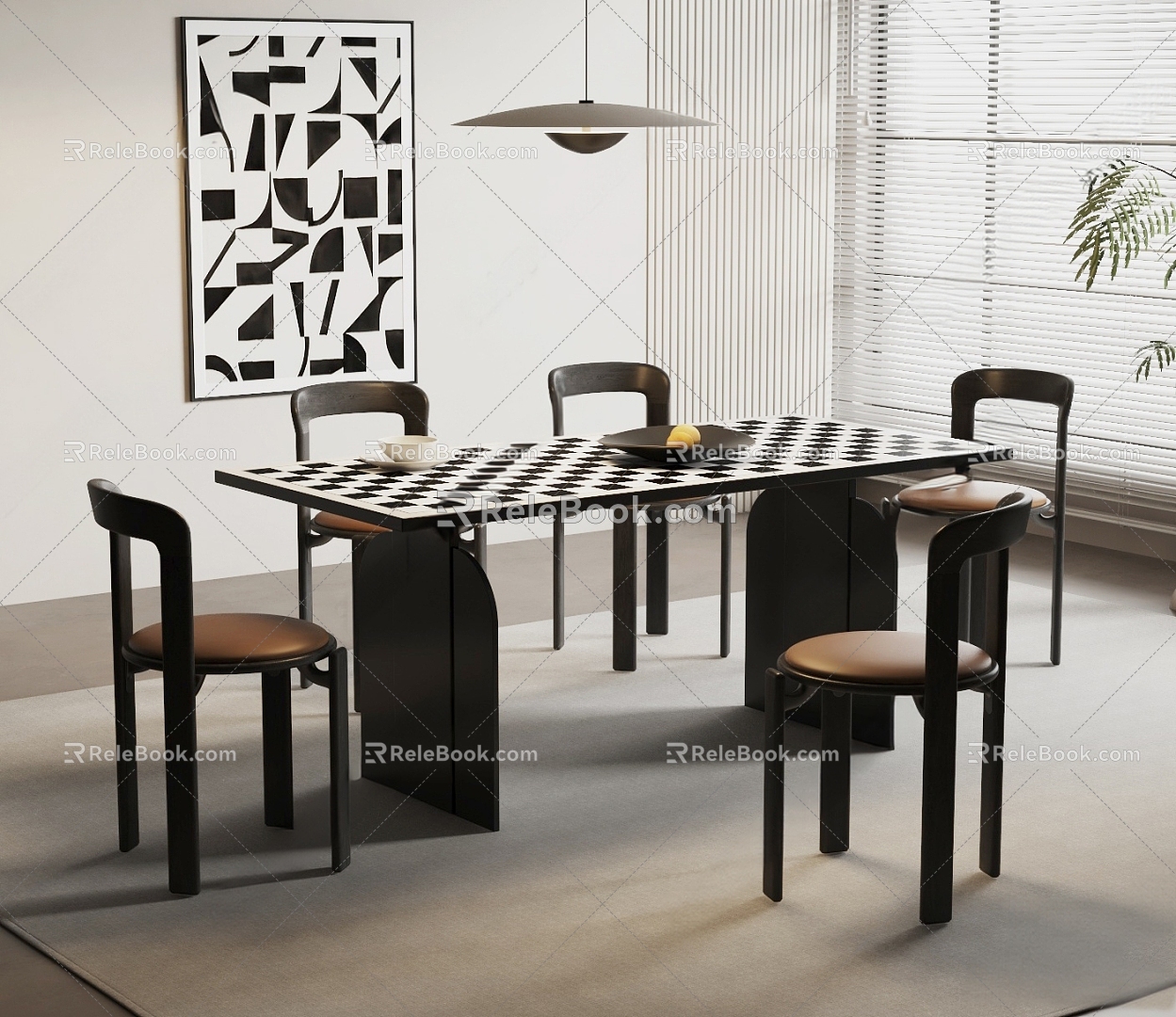 Modern French Dining Table and Chair Black and White Restaurant Croatian Restaurant 3d model