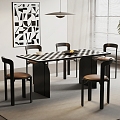 Modern French Dining Table and Chair Black and White Restaurant Croatian Restaurant 3d model