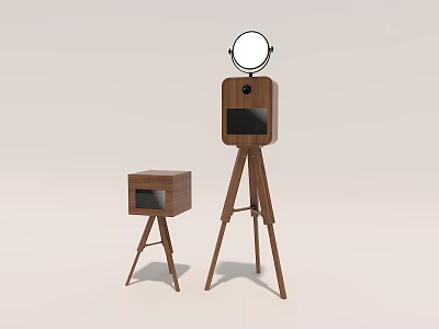 Two Modern Wooden Tripod Stands with Storage Box and Round Mirror for Home Decor 3d model