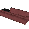 Stylish Red Plush Sectional Sofa With Modular Design And Side Tray Table 3d model