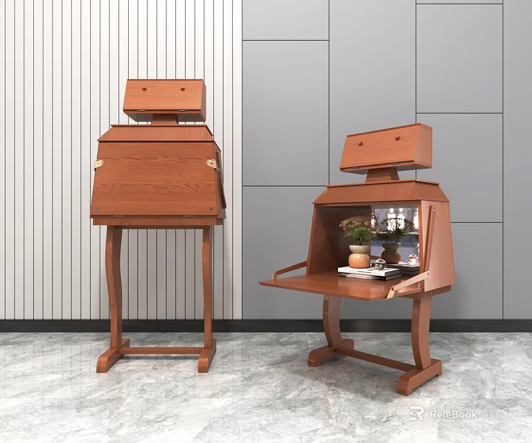 Stylish Wooden Entryway Cabinet And Side Cabinet With Open Shelves For Decorative Items 3d model 