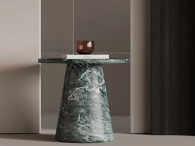 Green Marble Conical Side Table with Brass Cup and Book in Modern Interior Setting 3d model