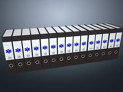 Organized Black File Folders With White Labels And Blue Symbols Arranged In Row 3d model