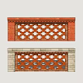 Garden Wall Design With Red Brick White Lattice Pattern And Gray Stone Borders 3d model