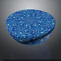 Blue Glass Bowl With White And Yellow Spots Spiral Design Circular Shape