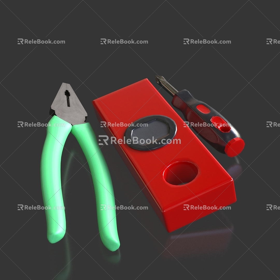 pliers level screwdriver hardware tools 3d model