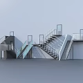 Various Staircase Structures With Metal Handrails And Modern Design Elements 3d model