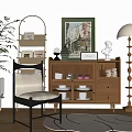 Wooden Decorative Cabinet With Potted Plant Chair Frame And Table Lamp In Modern Room