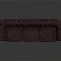 Brown Tufted Three Seater Sofa With Rolled Arms And Fabric Upholstery