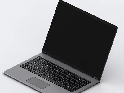 Open Silver Laptop with Black Screen and Keyboard on White Background 3d model