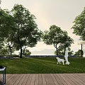Natural Rockery Stones in Bright Indoor Space with Lake View and White Sofas
