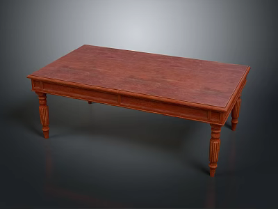 Solid Wood Rectangular Table With Classic Carved Legs And Smooth Top Surface 3d model