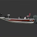 White And Red Fishing Boat With Seats Console Deck And Outboard Motor