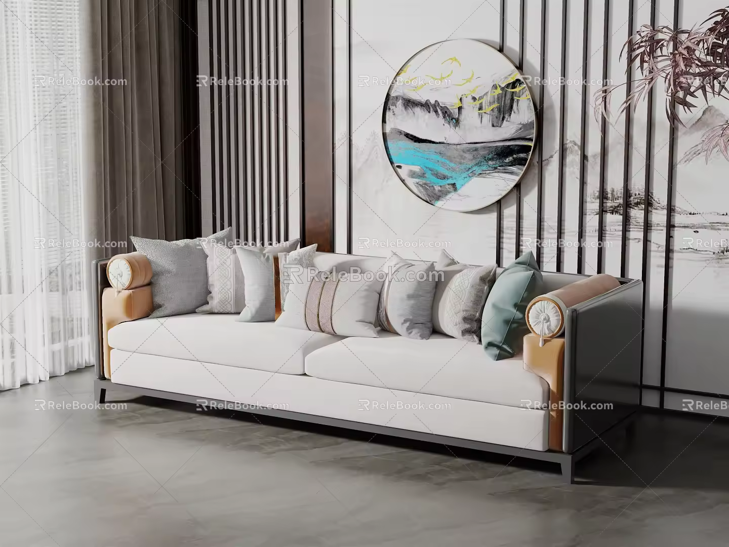 New Chinese Double Sofa Multi-Person Sofa 3d model