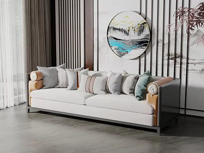 New Chinese Double Sofa Multi-Person Sofa 3d model