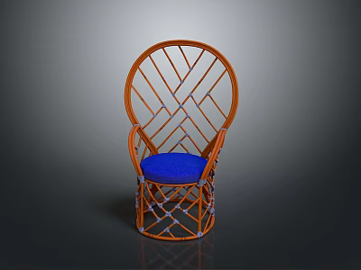 Orange Woven Frame Chair With Blue Cushion Modern Design Accent Piece 3d model