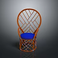 Orange Woven Frame Chair With Blue Cushion Modern Design Accent Piece