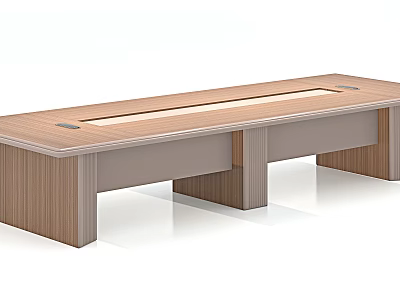 Modern Office Conference Table With Wooden Top And Built In Central Line 3d model