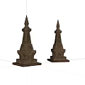 Traditional Stone Tower Models with Spire Tops and Layered Structure on Square Bases