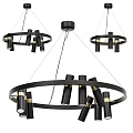 Modern Black Chandelier With Circular Frame And Gold Accent Light Columns 3d model