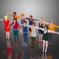 Group of People With Arms Outstretched Various Clothing Styles Different Hair Colors