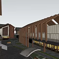 Traditional Style Commercial Street With Central Plaza Shops And Water Feature Layout