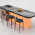 Modern Bar Counter with Black Marble Top Sink Fruits and Orange Illuminated Base