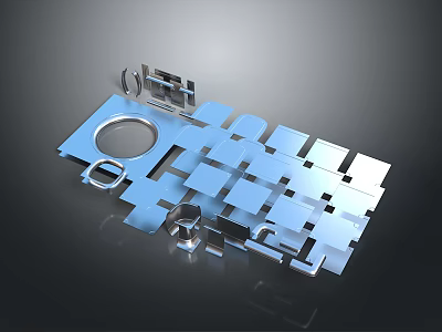 Modern Blue Silver Geometric Mechanical Component With Circular Hole And Square Patterns 3d model