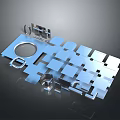 Modern Blue Silver Geometric Mechanical Component With Circular Hole And Square Patterns 3d model