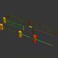 Building Entrance Security Barrier Systems With Red And Yellow Gates And Railings