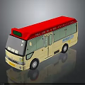 Yellow City Bus With Red Roof And Green Electronic Display On Body