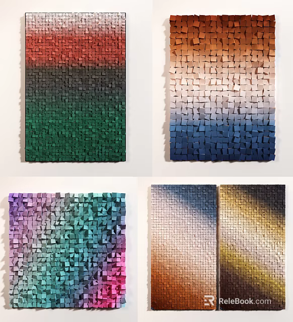 Colorful Cube Pattern Wall Art With Gradient Colors And Textured Design 3d model 
