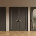Modern Black Double Doors With Golden Handles In Light Colored Walls And Wooden Floor