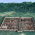 Aerial Planning of Ancient Palace Complex With Symmetrical Layout Surrounded by Mountains and Rivers