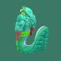 Muscular Green Dragon Character With Yellow Horns Sun Collar And Blue Dots