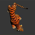 Fierce Orange Striped Tiger With Yellow Headband And Reflection On Black Surface