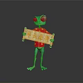 Green Frog With Large Eyes Wearing Red Clothing Holding Scroll On Reflective Background