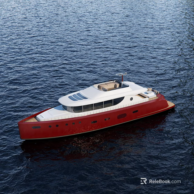 Elegant Wooden Boat With Red And White Exterior Floating On Calm Water 3d model 