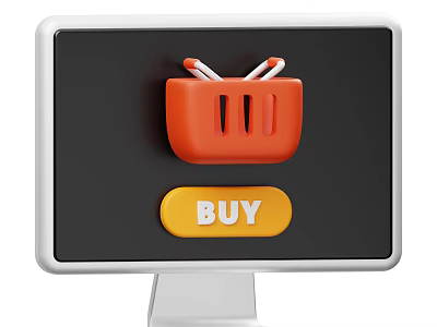 Smart Machine With Computer Monitor Displaying Shopping Basket And BUY Button 3d model