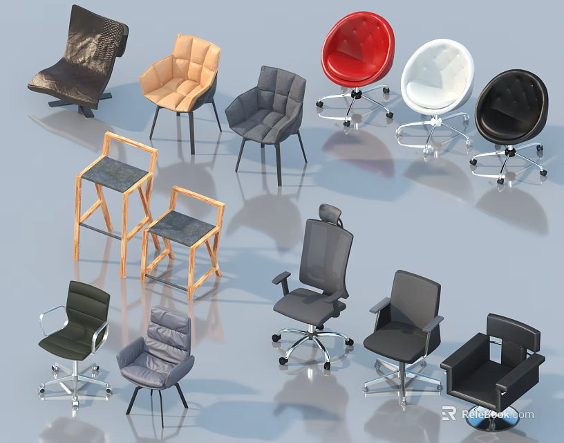 Various Modern Office Chairs with Multiple Styles and Color Options 3d model 