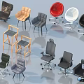 Various Modern Office Chairs with Multiple Styles and Color Options 3d model
