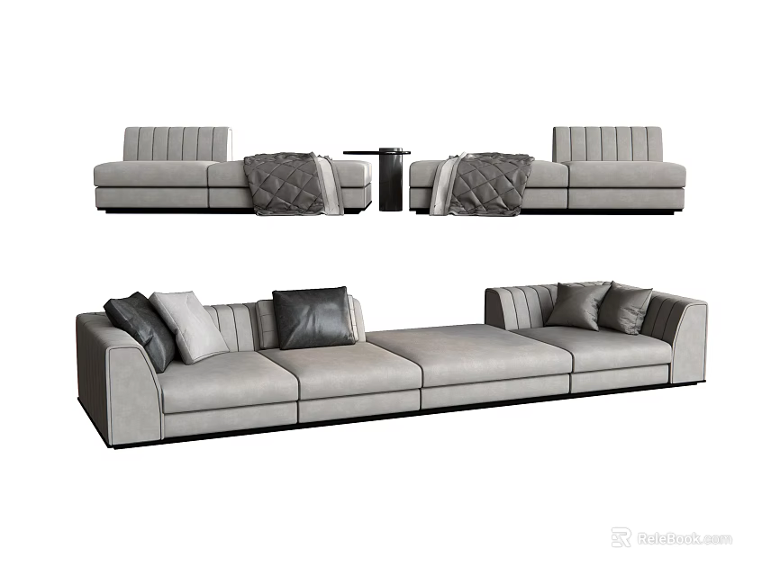 Modern Gray Sectional Sofa With Soft Pillows And Comfortable Design 3d model