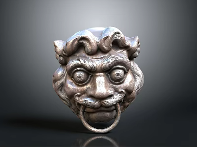 Vintage Metal Lion Head Door Knocker With Carved Mane And Ring Details 3d model